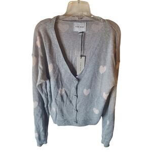 Pink Rose Gray Heart Cardigan Sweater, NWT, Medium